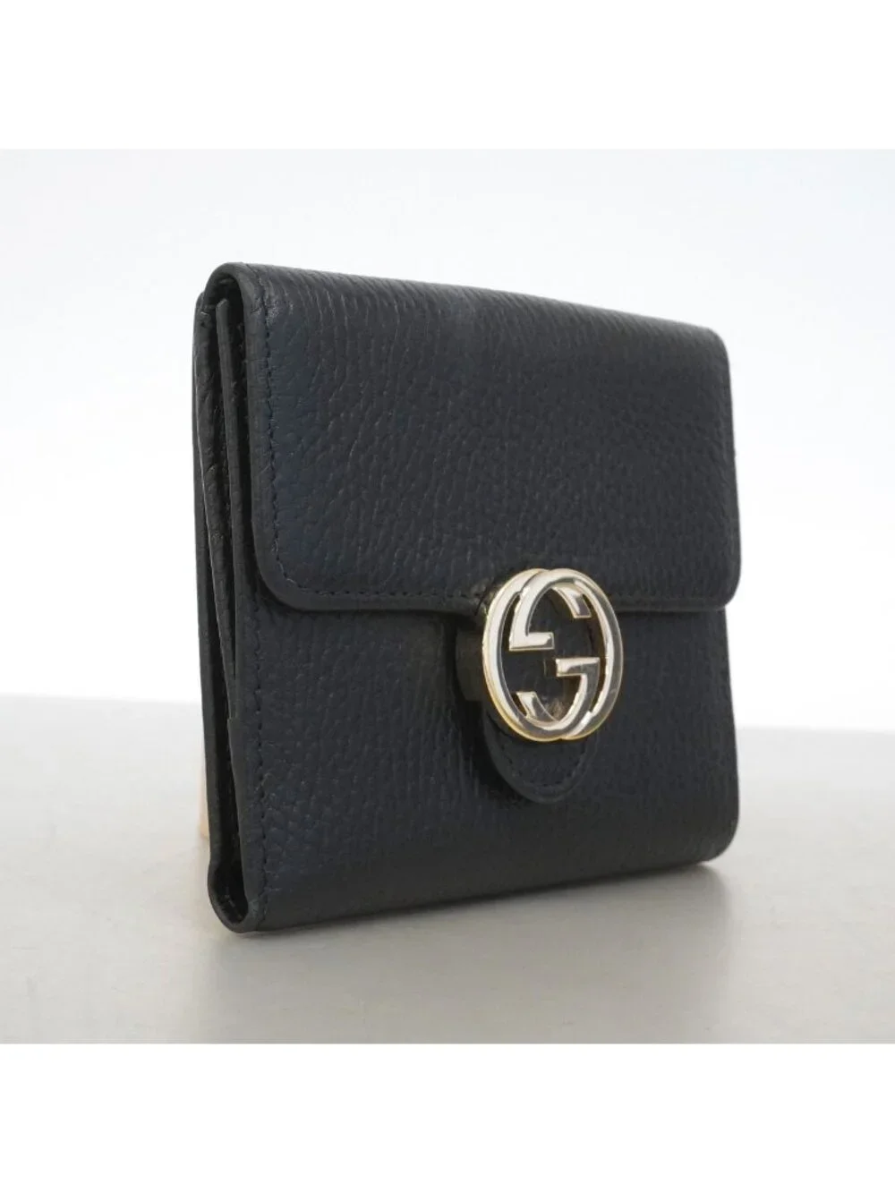 Gucci Wallet Interlocking G Leather Black Gold